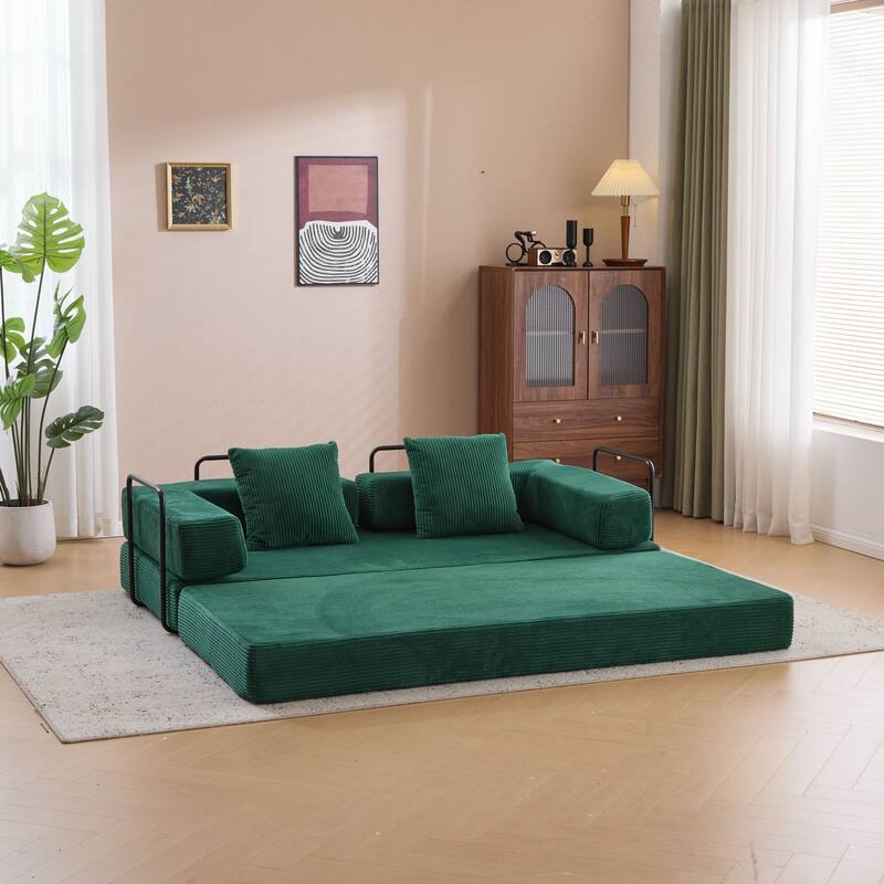 Convertible Futon Couch Lounge Sleeper Bed Bed-with Pillow Back Support Armrest - Green