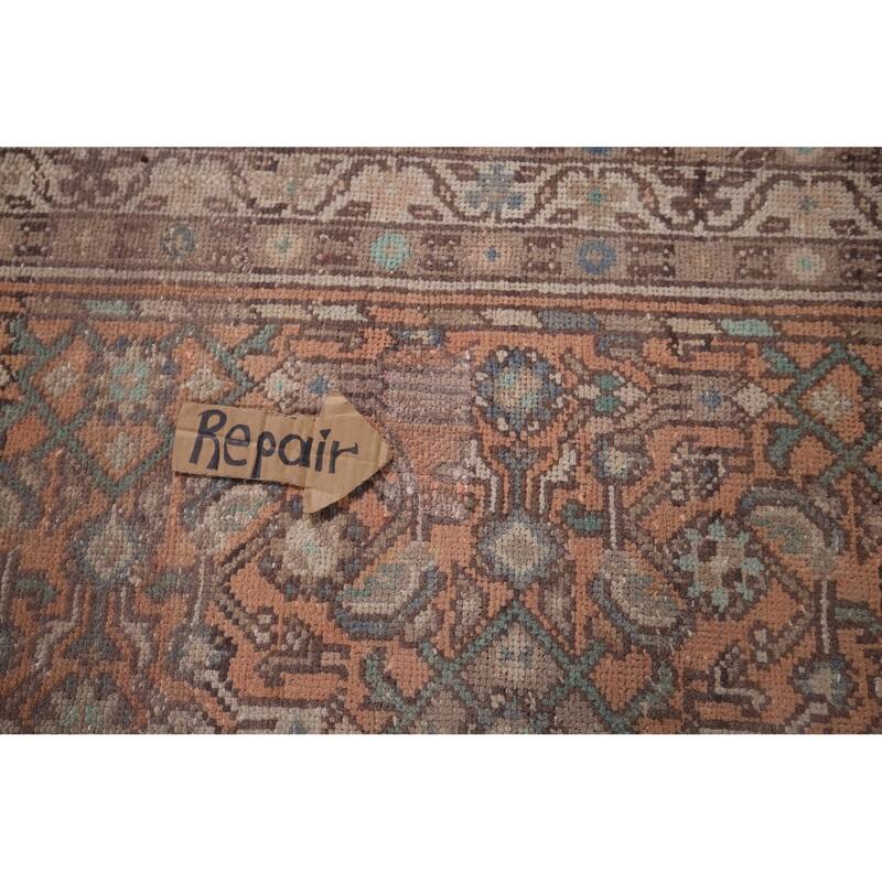 Distressed Hamedan Vintage Persian Runner Rug Hand-Knotted Wool Carpet - 3'5" x 9'4"