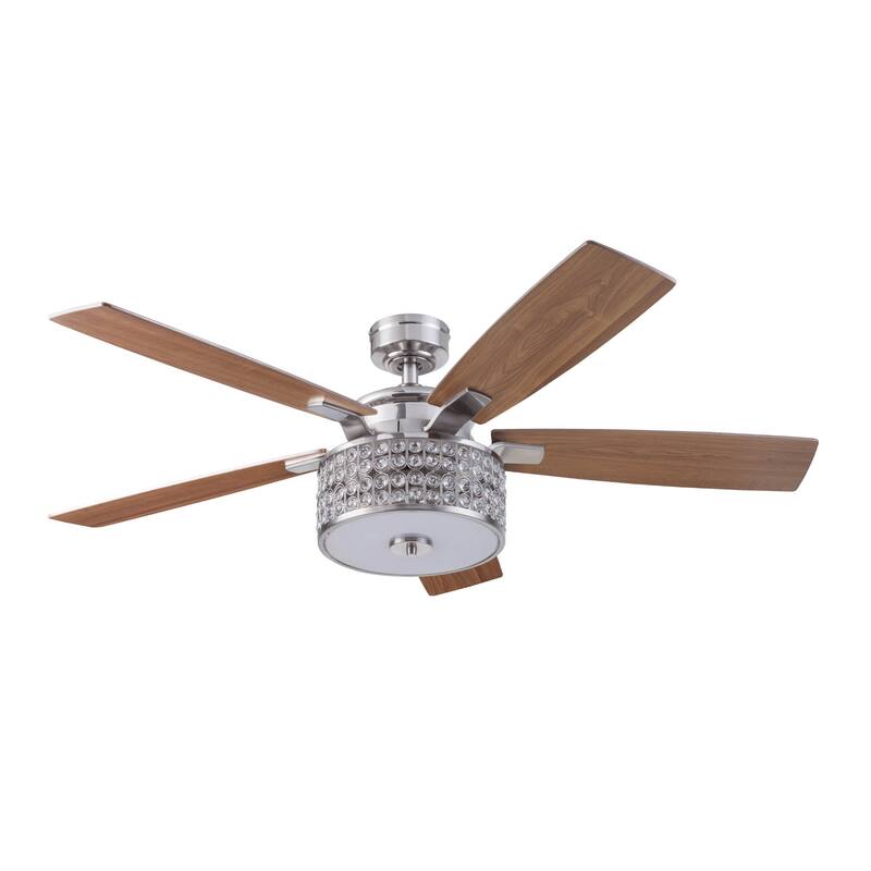 52" Prominence Home Lanissa Brushed Nickel Crystal Shade Farmhouse Glam LED Ceiling Fan with Light & Remote Control
