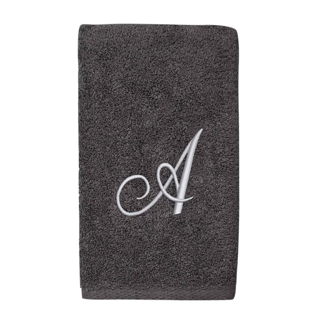 Avanti Granite with Silver Script Monogram Bath Towel Letter A - Hand Towel