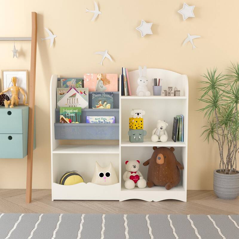 Kids Bookshelf and Toy Organizer, 3 Tier Bookshelf for Kids, Fabric Toddler Bookcase Book Shelf