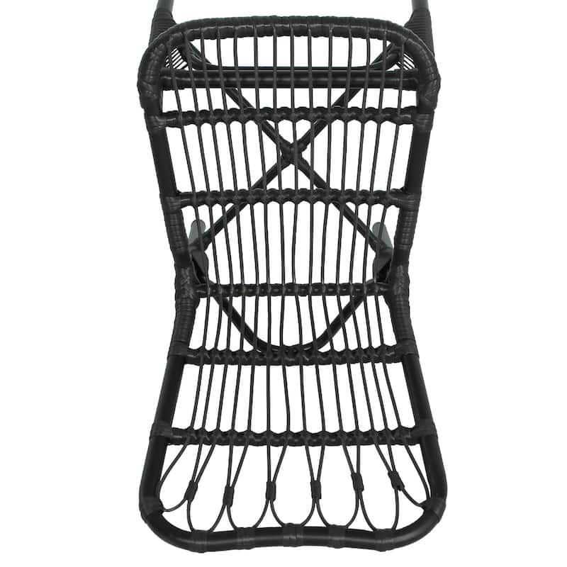 Set of 2 Outdoor PE Wicker and Iron Frame Dining Chairs, No Assembly