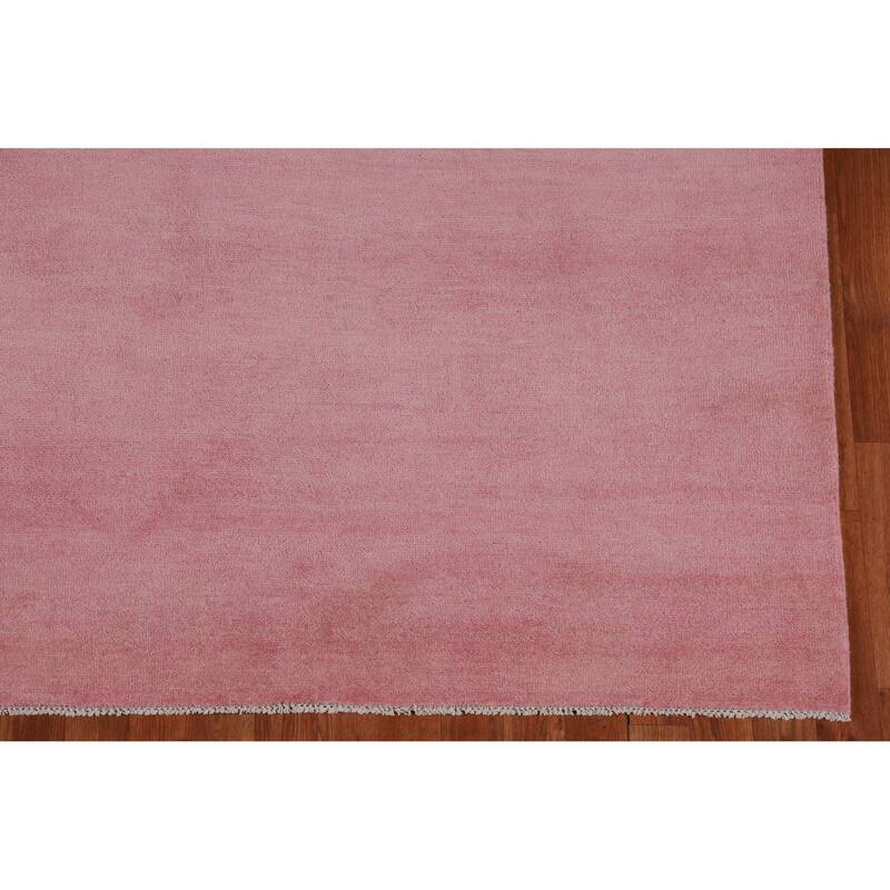 Hand Knotted Oriental 100% Wool Carpet Modern Solid Pink Gabbeh Area Rug - 9' 2'' X 6' 2''