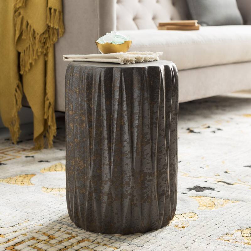 Brigida Indoor/Outdoor Modern Metallic Ceramic Garden Stool - 17"H x 12"W x 12"D