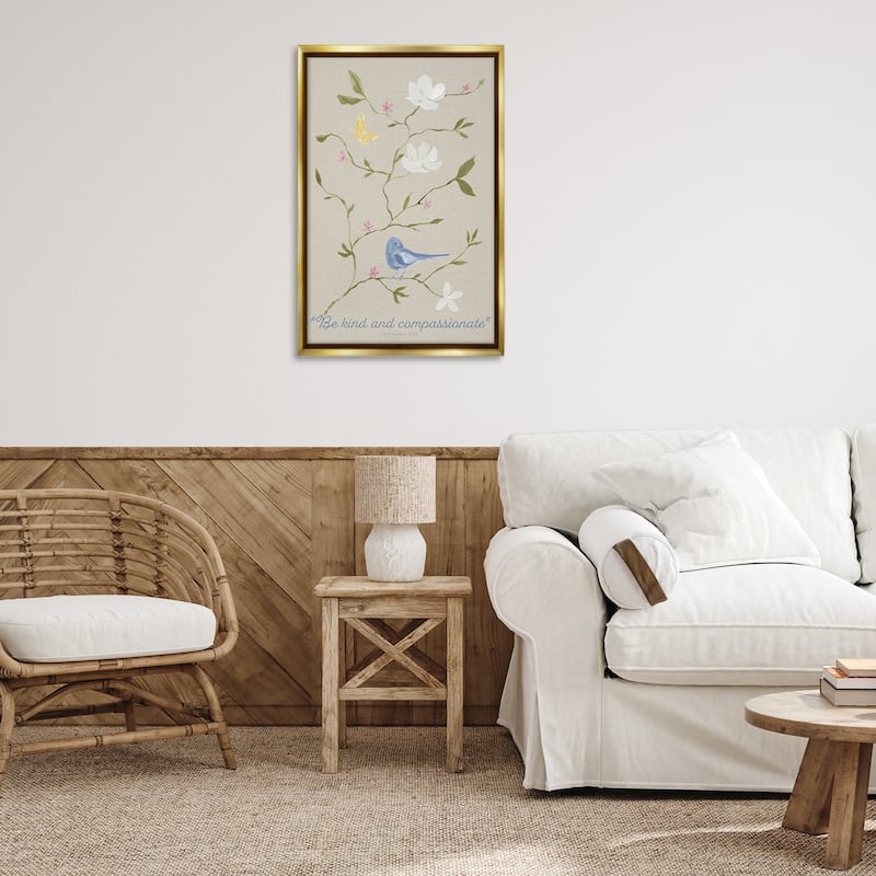 Stupell Floral Be Kind & Compassionate Framed Floater Canvas Wall Art Design By Lucille Price