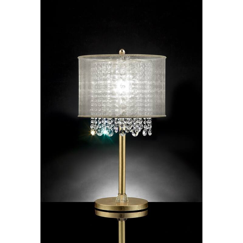 Primo Gold Finish Table Lamp with Crystal Accents and White Shade - Large