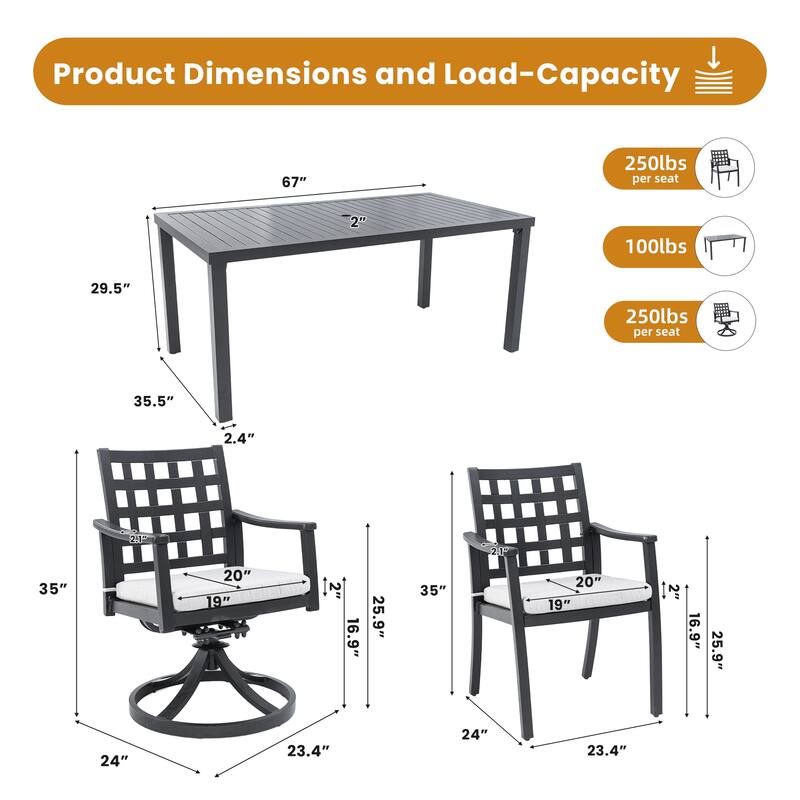7-Piece Modern Outdoor Patio Dining Set with A Rectangular Table and Six Chairs