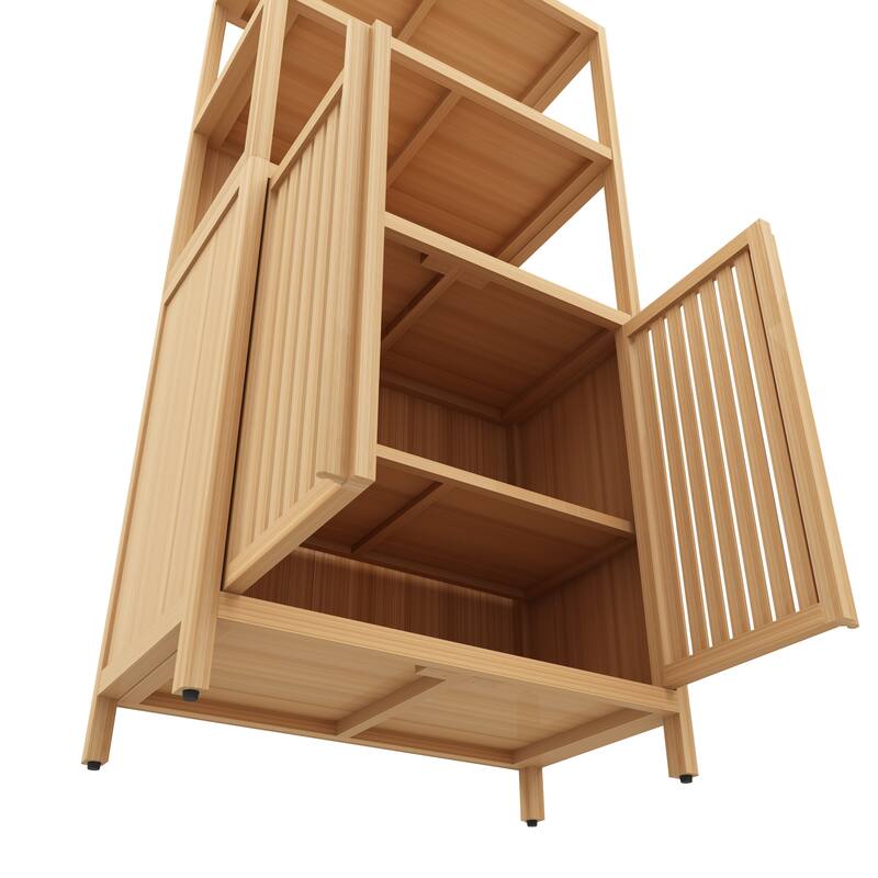Versatile Bamboo Storage Solution: 2-Door Floor Cabinet for Bathroom, Kitchen & Entryway‌