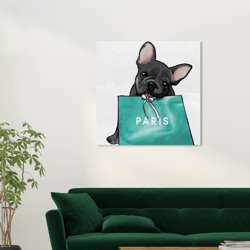 Wynwood Studio Canvas Fashion and Glam Blue Frenchie Paris Blue and Teal Glam Wall Art Canvas Print - 30 x 30