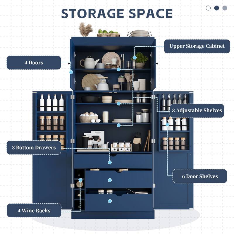 77" Tall Modern Shaker Kitchen Pantry with Wine Rack, Freestanding Storage Cabinet with Drawers & Door Shelves