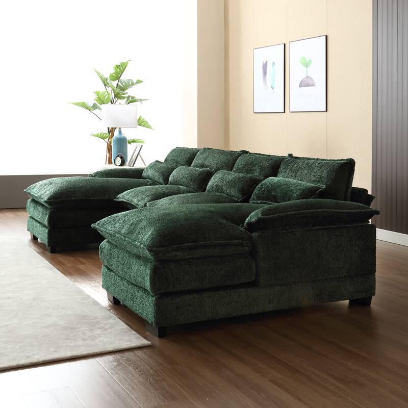 Large U-Shape Modular Sectional Sofa with Ottomans, Reversible Sofa Couch with Pillow Top Arms and 4 Lumbar Support Pillows