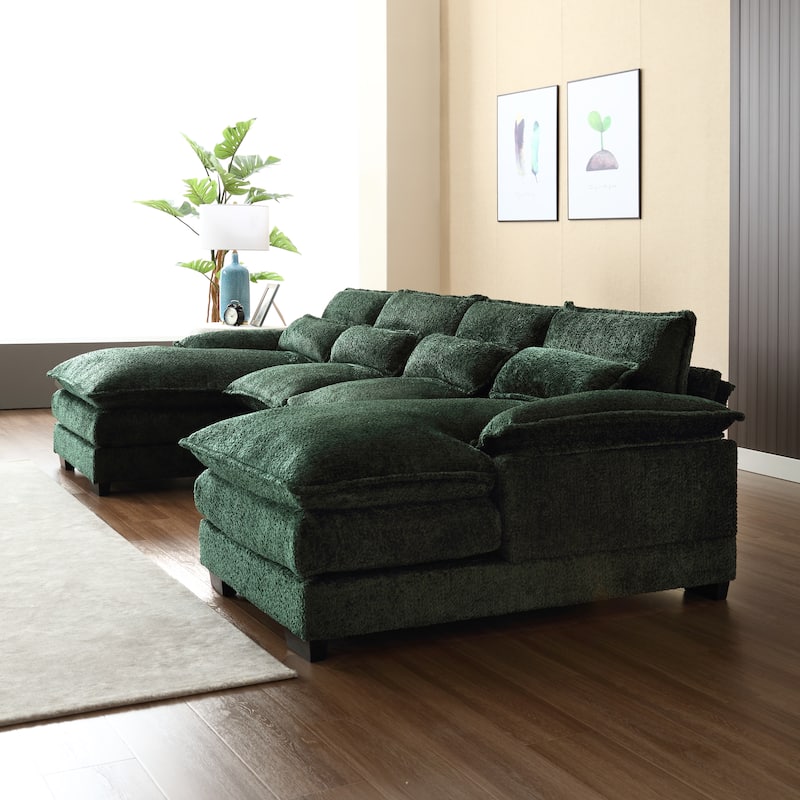 Symmetrical Reclining Couch U-shaped Sectional Sofa with Chaise with Double Thick Cushions and Waist Pillows for Living Room
