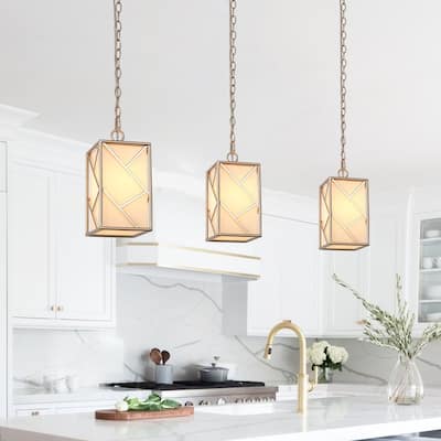 Bella Modern Farmhouse 1-Light Gold Frame Island Pendant Lights with Fabric Shade for Dining Room