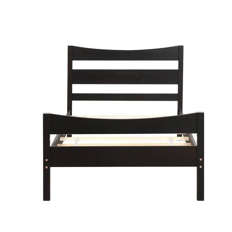 Espresso Pine Wood Twin Platform Bed with Slat Support and Underbed Storage