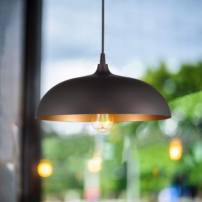Farmhouse Pendant Light Fixture, 1-Light Industrial Hanging Light with Metal Dome Shade