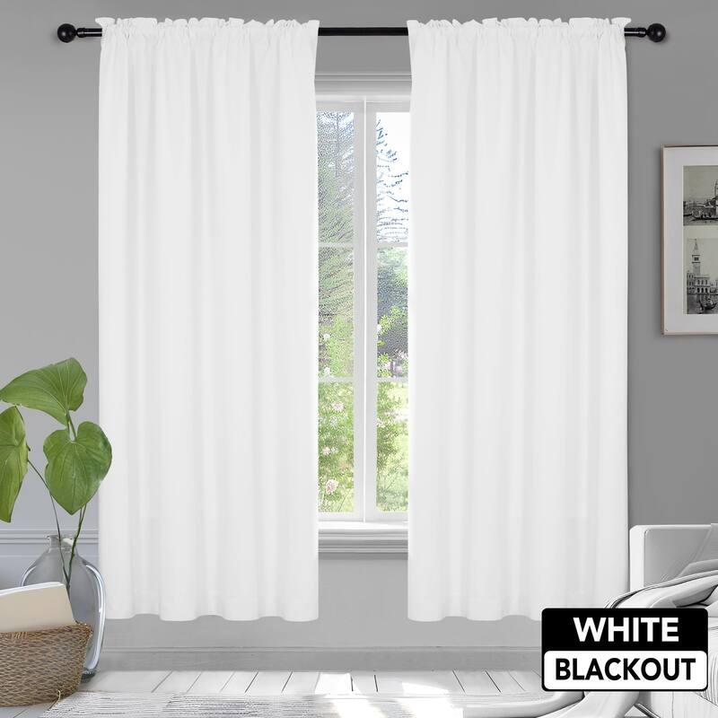 White Curtains Rod Pocket Blackout Drapes 2 Panel