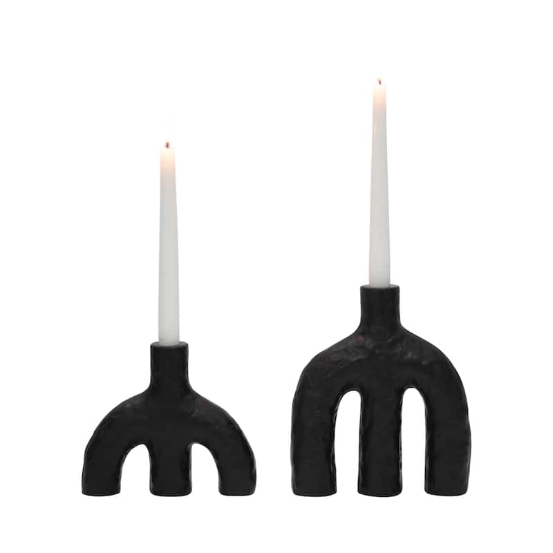 Sagebrook Home Volcano Texture Double Arched Taper Holder, Black