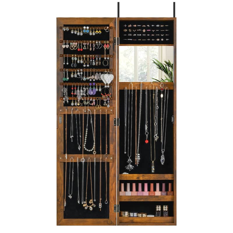 Costway Wall Mounted Jewelry Cabinet Door Hanging Jewelry Armoire with - See Details
