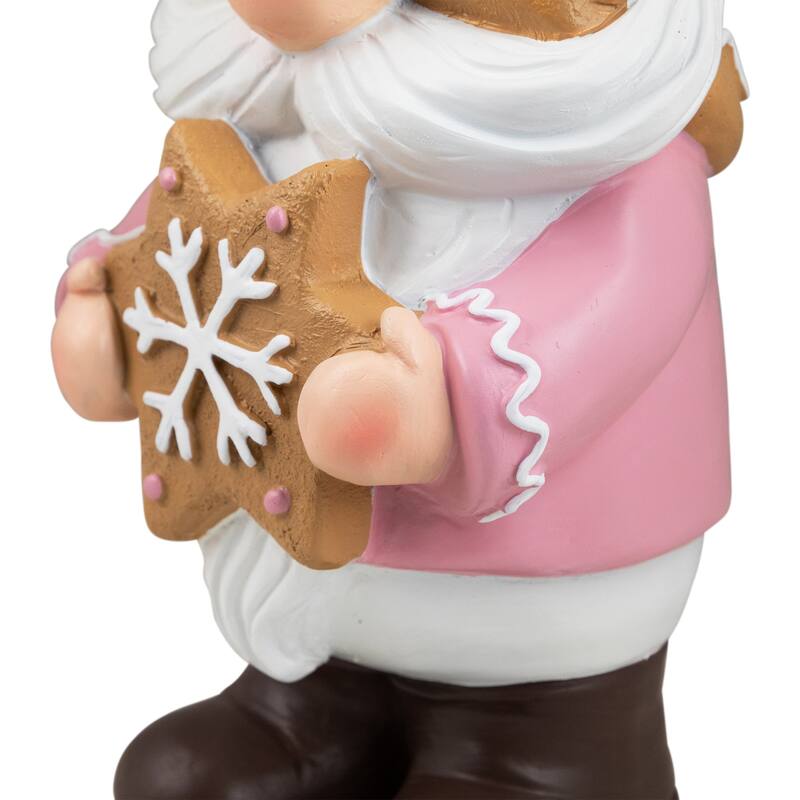 Christmas Gnome Holding Gingerbread Snowflake Cookie Decoration - 11.5" - Pink