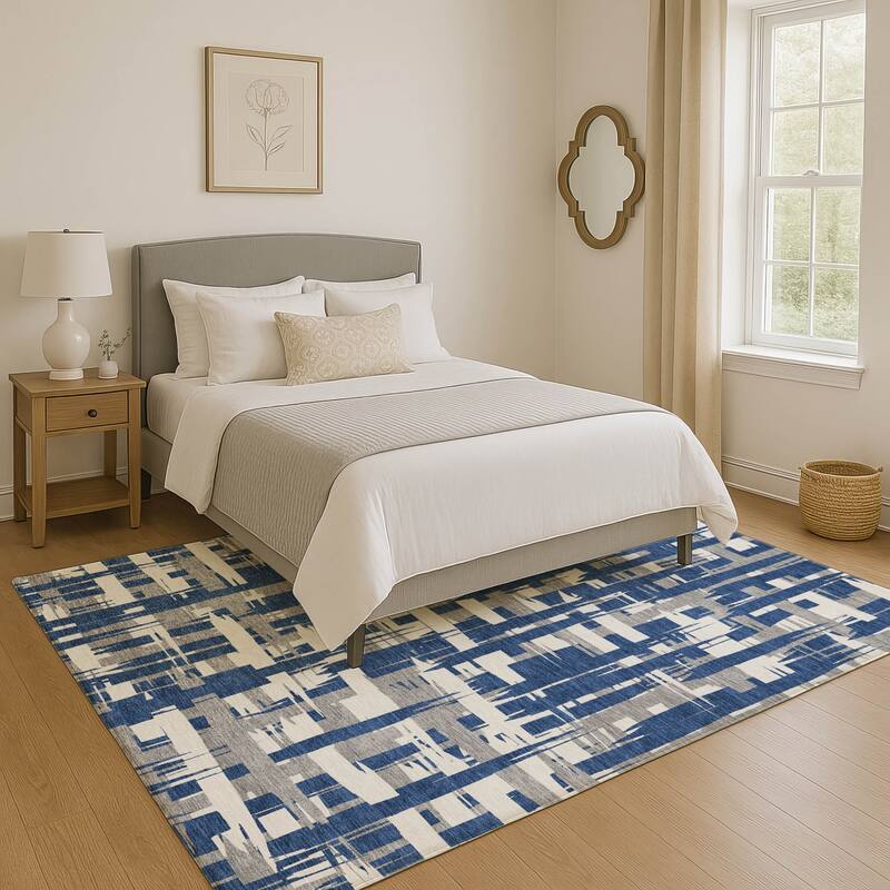 Premium Washable Super Soft Contemporary Plaid Mayfield Rug - Navy - 3' x 5'