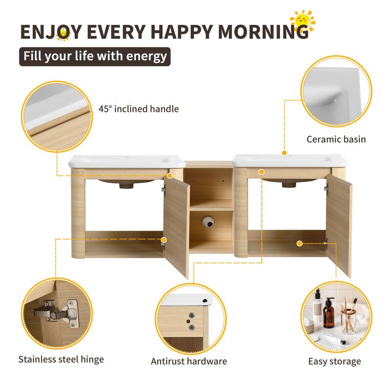 Beingnext 24''/28''/36''/40''/60''/68'' Floating Bathroom Vanity with Sink, Wall Mounted Bathroom Vanity with Soft Close Door