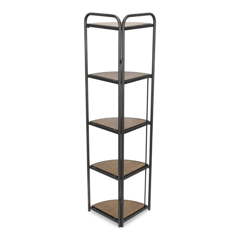 5 Tier Foldable Corner Shelf - 61.75" - Brown and Gray