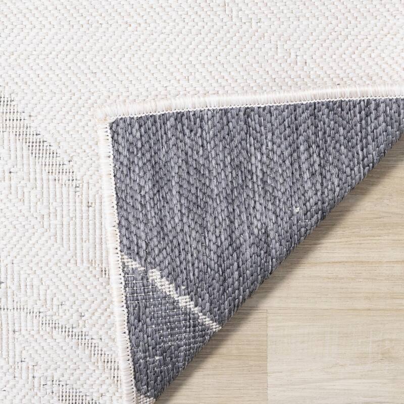 Brooke Collection - Cream Grey Reversible Marble Swirl Indoor/Outdoor Area Rug