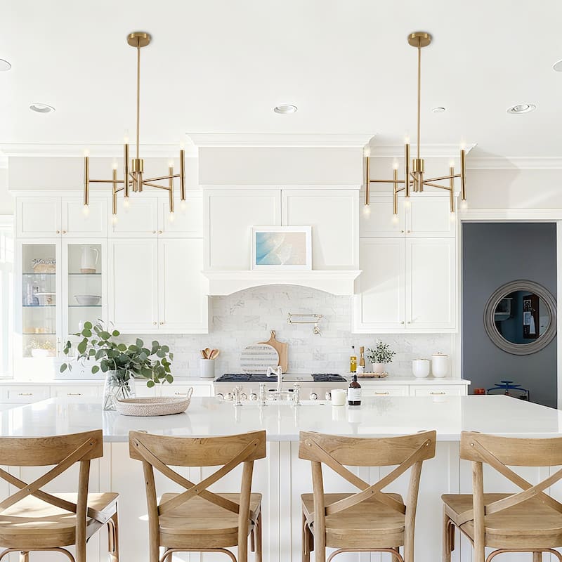 10 - Light Modern candle Chandelier with Adjustable Height, Sleek Linear Design for Dining Room, Living Room