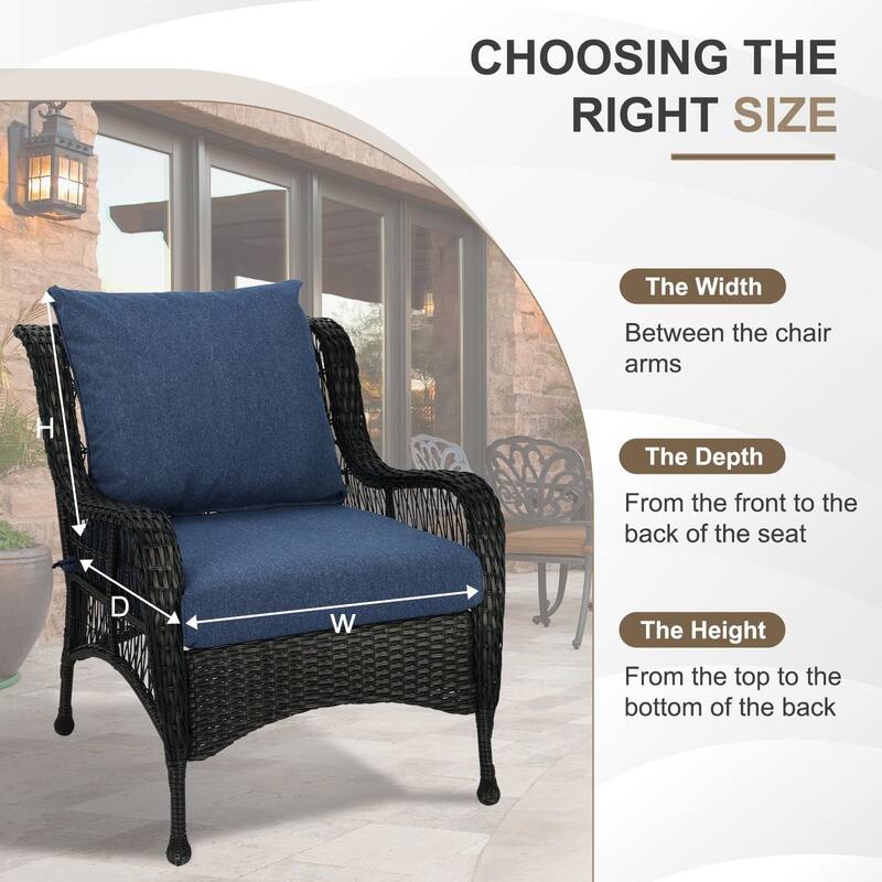 Aoodor Outdoor Deep Seat Cushion Set, Waterproof Patio Furniture Cushions with Adjustable Straps & Removable Cover, Set of 2
