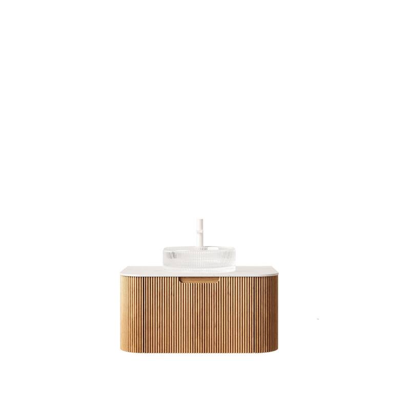 Floating Bathroom Vanity with Transparent Round Glass Basin