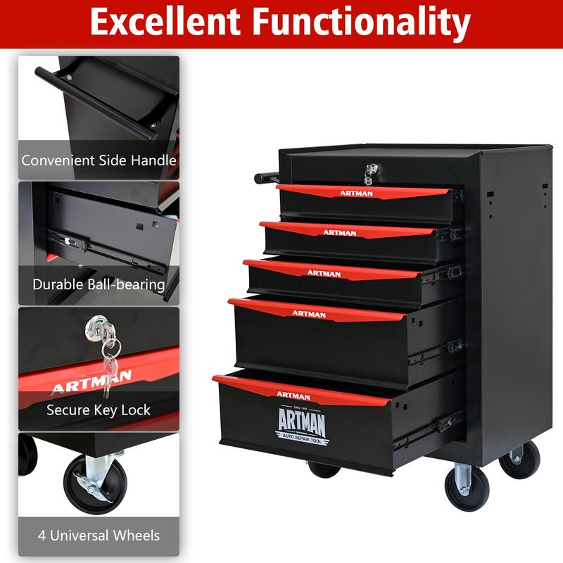 Rolling Metal Tool Cart with 4/5/6/7 Drawers,Ball Bearing Drawer Slide