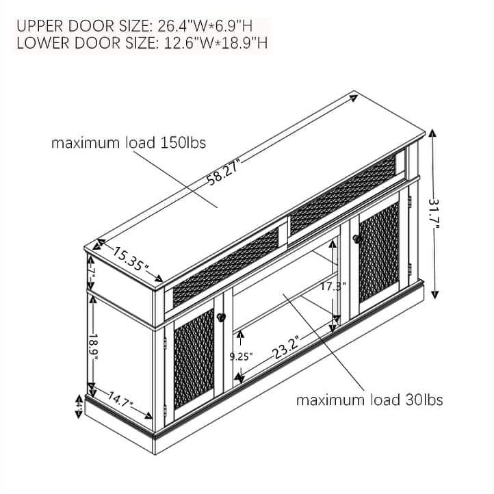 Modern Embossed Pattern TV Stand with 2 Large Cabinets and Open Shelving, for Living Room and Bedroom, White