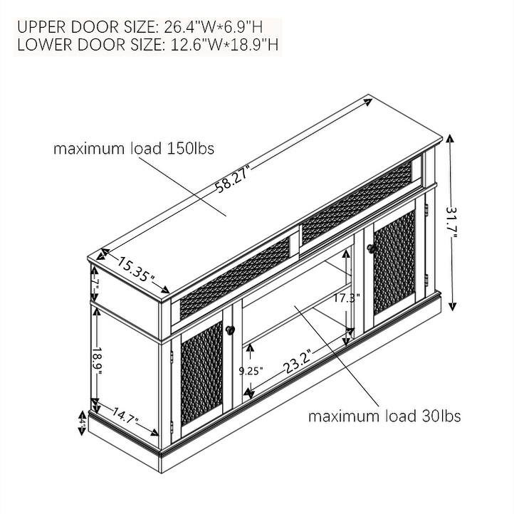 Modern Fireplace TV Stand with Sliding Door, Open and Closed Storage Space, for Living Rooms and Bedrooms, White