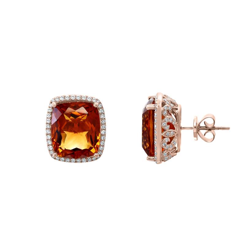 EFFY 14K Rose Gold Diamond Madera Citrine Stud Earrings