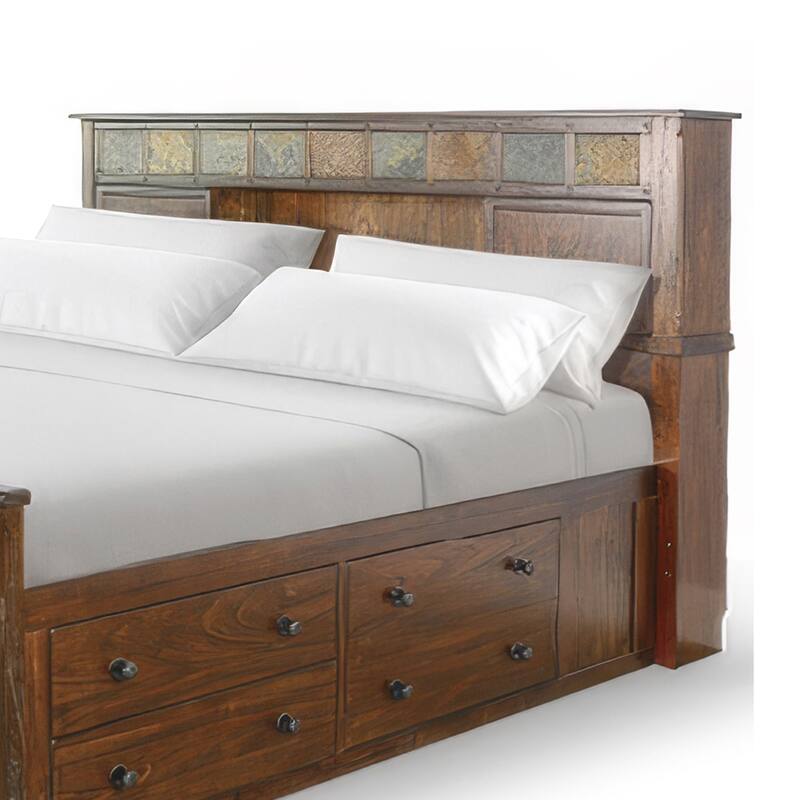 Odell King Size Bed w Storage Footboard, Bookcase Headboard, Brown