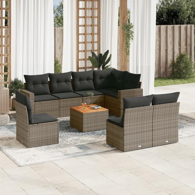 vidaXL Patio Sofa Set with Cushions Outdoor Furniture 9 Piece Poly Rattan - 25.8 x 24.4 x 27.2 - Grey