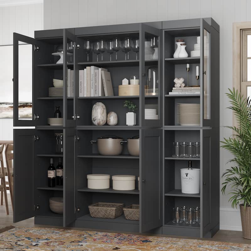 Palace Imports 100% Solid Wood 65" Pantry Cabinet with Clear Glass, Shaker Doors and Adjustable Shelves