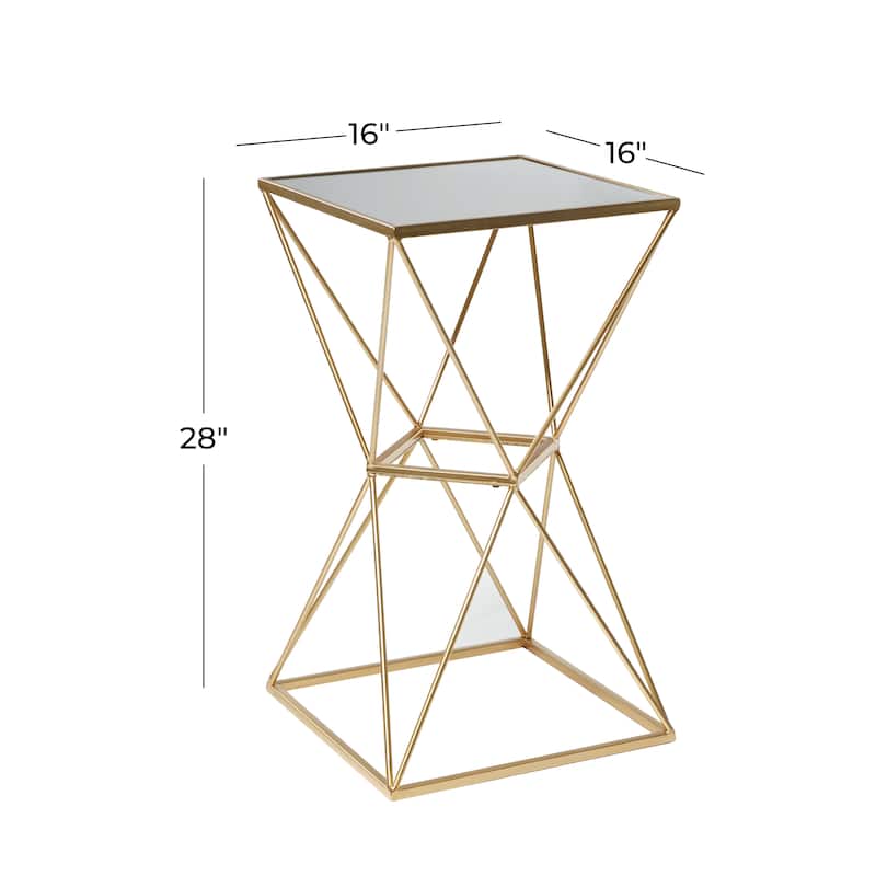 Metal Geometric Accent Table with Mirrored Glass Top - Gold - Roche River Decor - 16"W x 16"L x 28"H