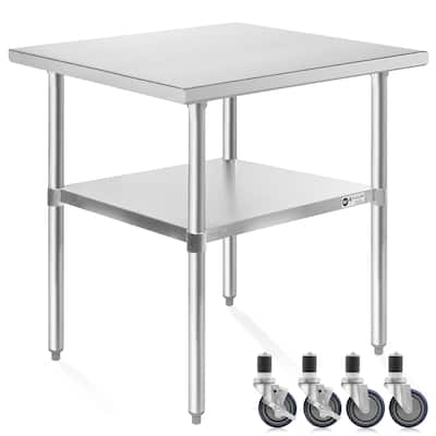 24 x 30in NSF Commercial Stainless Steel Prep and Work Table w Wheels - 24" x 30"