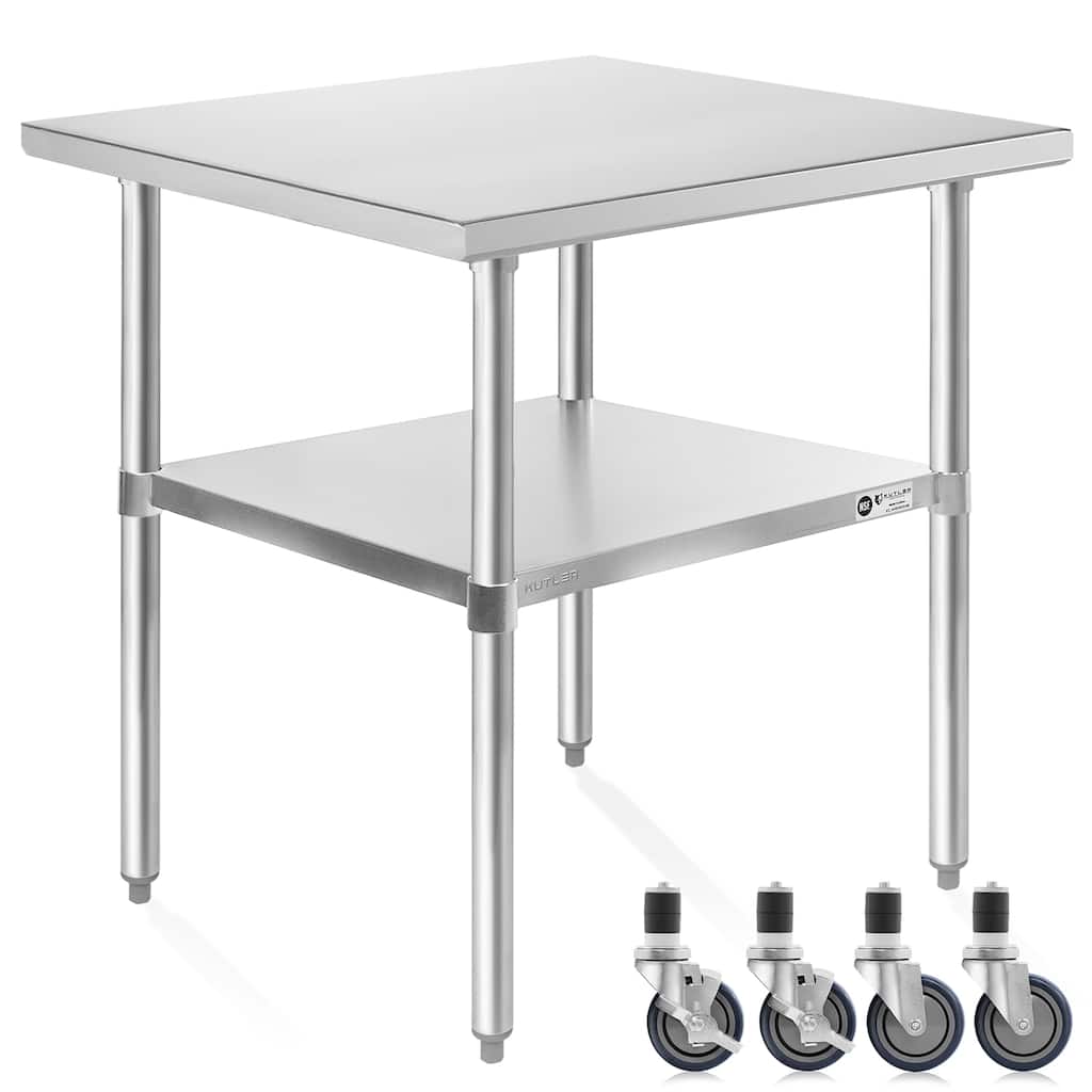 24 x 30in NSF Commercial Stainless Steel Prep and Work Table w Wheels - 24" x 30"