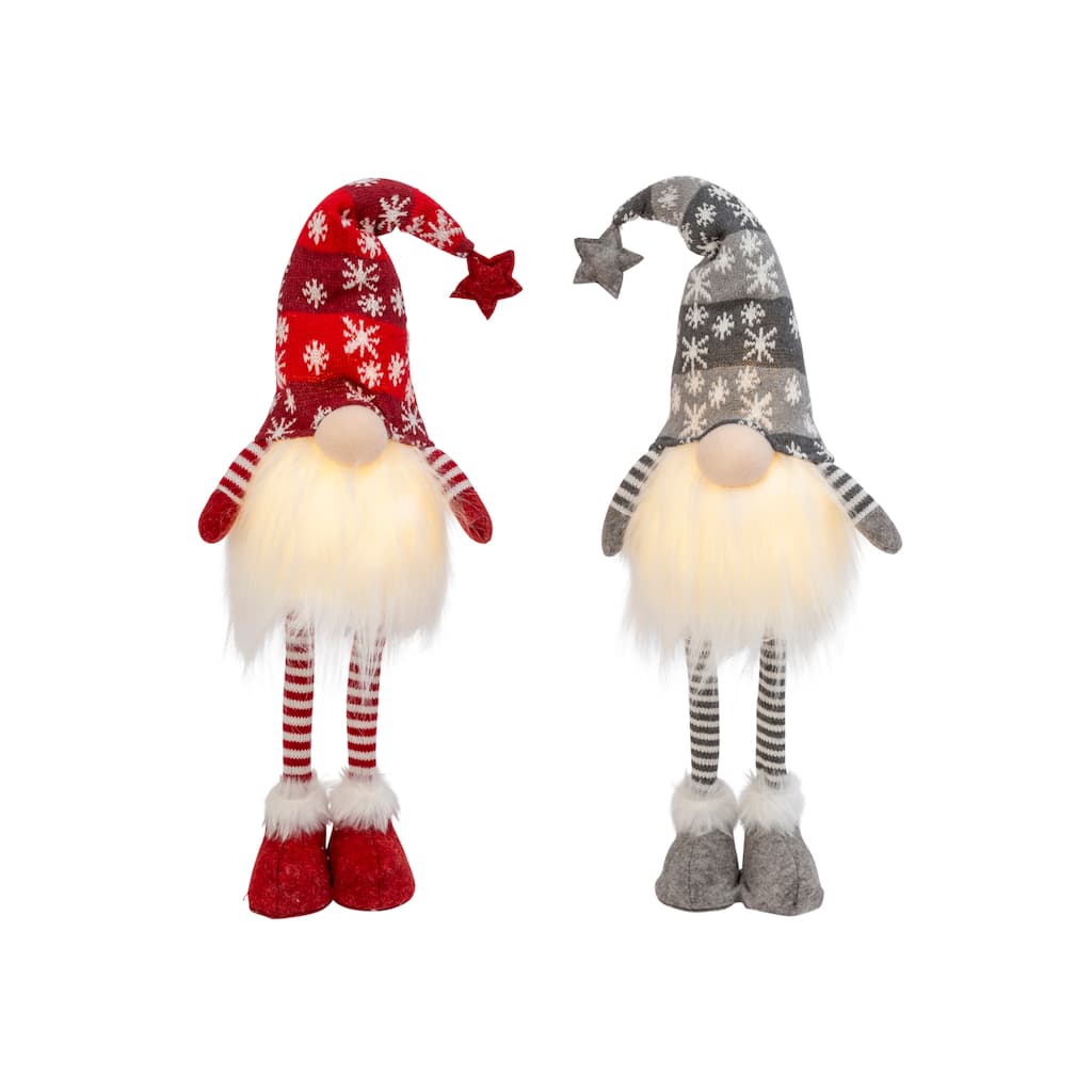 Set of 2 Silver and Red Christmas Lighted Gnome Figurines