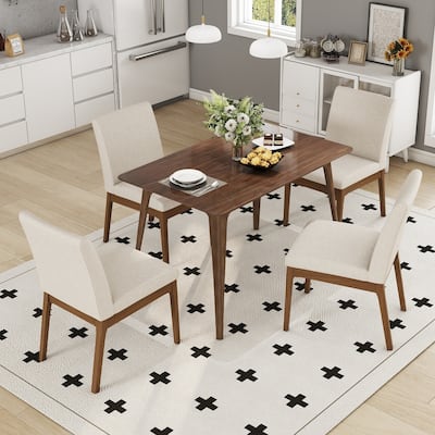 5-Piece Solid Wood Dining Set for 4, 47.2" Rectangular Table with 4 Upholstered Fabric Chairs for Kitchen & Living Room