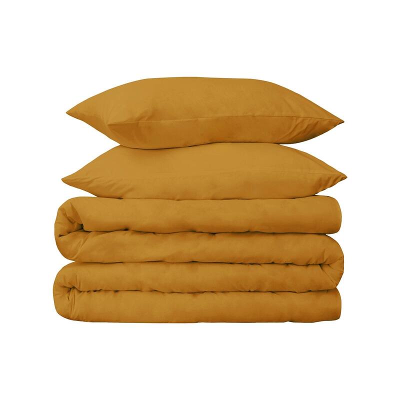 HomeRoots Brown Sugar Twin Cotton Blend 650 Thread Count Washable Duvet Cover Set