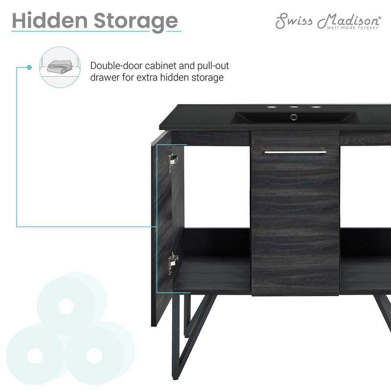 Annecy 36 In. Black Walnut Bathroom Vanity With Black, 3-Hole Ceramic Sink Top