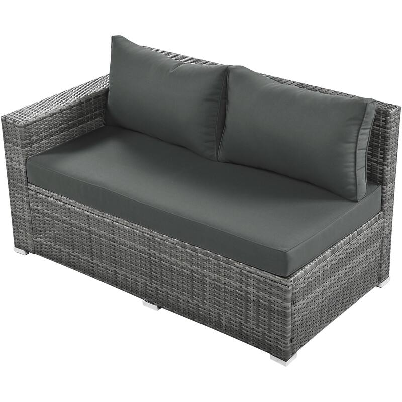Roomfitters 6-Piece All-Weather PE Rattan Patio Sofa Set with Adjustable Seats, Storage Box and Glass Top Table