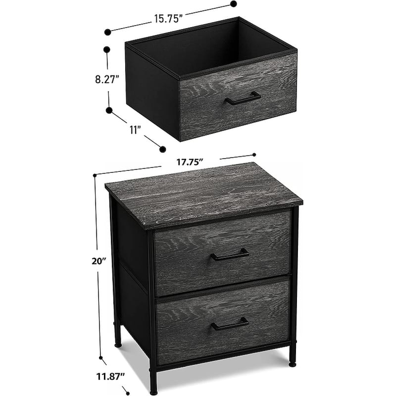 Sorbus Black Nightstand Dresser with 2 Faux Wood Fabric Bin Drawers