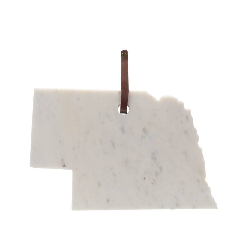 Lg Polished Marble "Nebraska" Cutting Board w/Leather belt - A - White