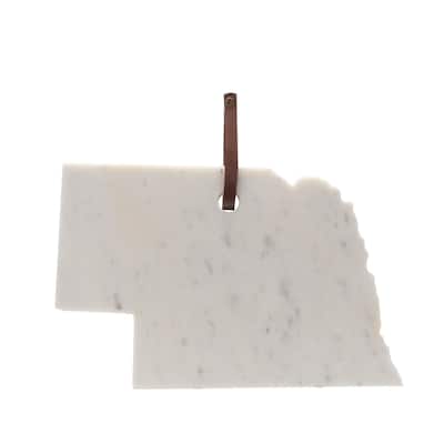Lg Polished Marble "Nebraska" Cutting Board w/Leather belt - A - White