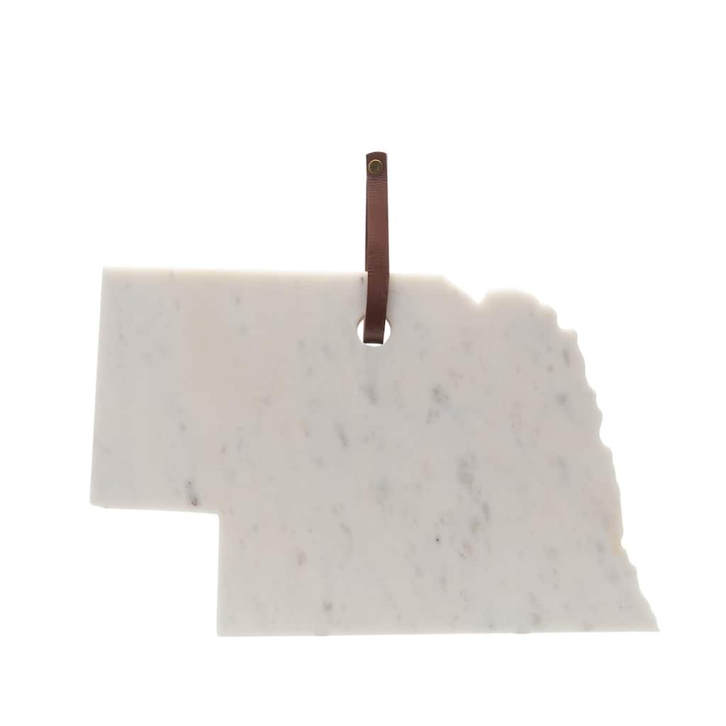 Lg Polished Marble "Nebraska" Cutting Board w/Leather belt - A - White