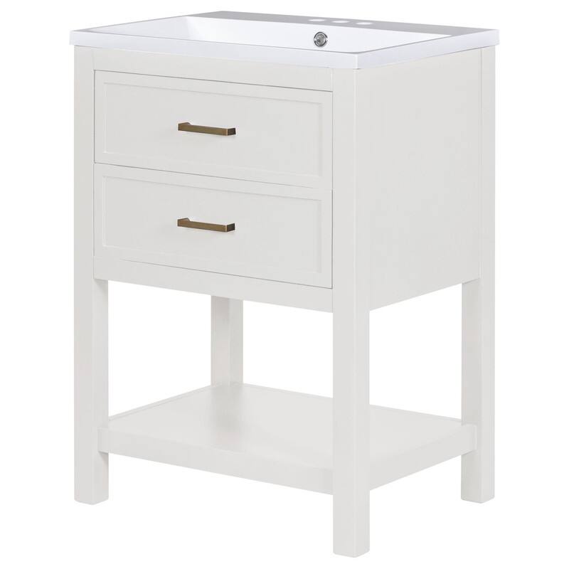 24-Inch Bathroom Vanity Set with Integrated Sink – Modern Storage Cabinet Featuring 2 Drawers - 18.00in. W X24.00in.DX34.10in. H